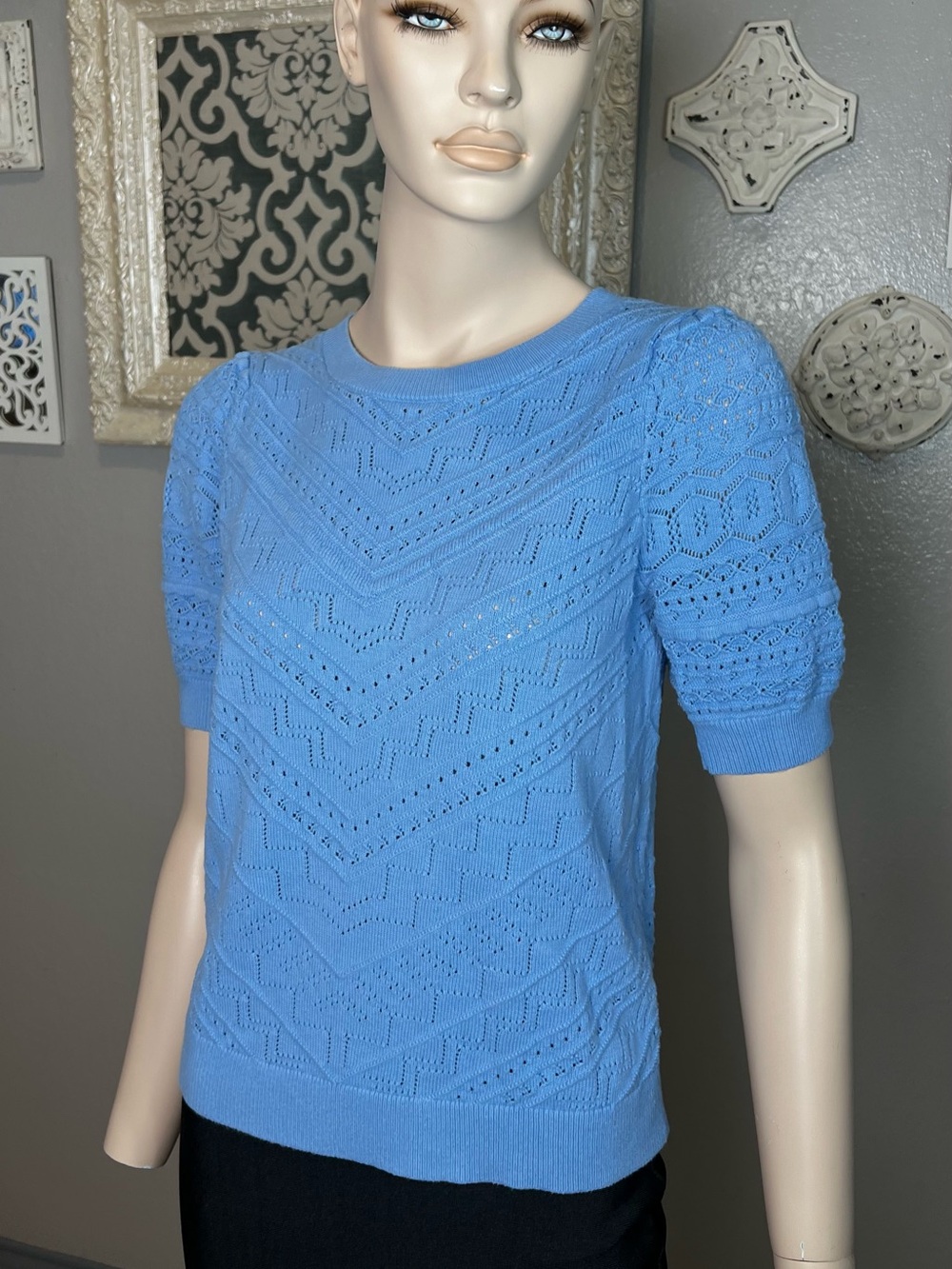 LOFT Sky Blue Knit Short Sleeve Top - Picture 8 of 12
